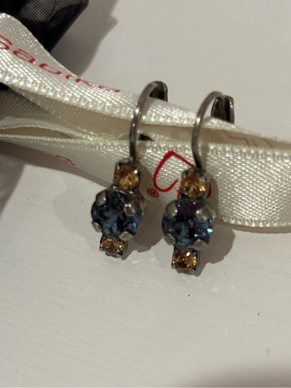 Sabika Blue and Amber 3-stone Drop Earrings